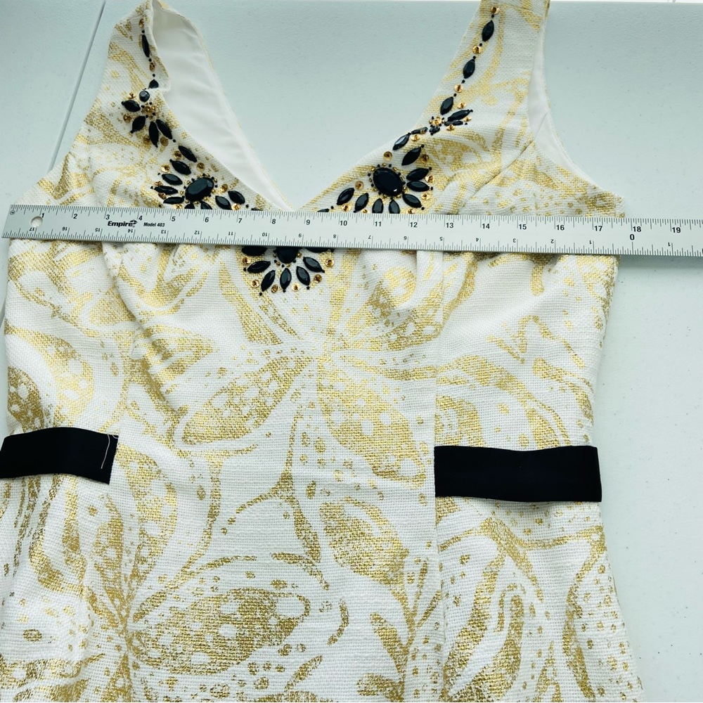 Lilly Pulitzer‎ Laidle Dress Women’s 10 Gold Metallic Shift Beaded V-Neck - Picture 12 of 15